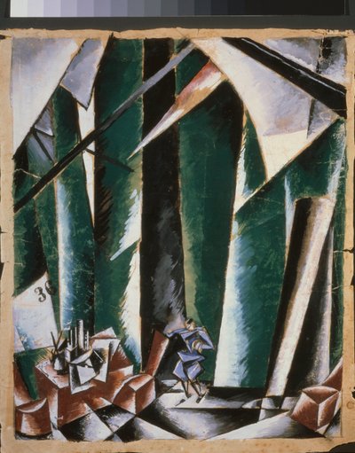 "Başbakan ve çilingir" oyunu için hazırlık dekoru. Lyubov (Lioubov) Sergeyevna Popova (1889-1924), guaj ve kağıt üzerine mürekkep çalışması by Lyubov Sergeevna Popova