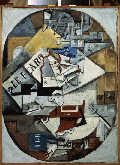 Natürmort. (Le Figaro) Boyama Lyubov (Lioubov) Sergeyevna Popova (1889-1924), tuval üzerine yağlı boya by Lyubov Sergeevna Popova