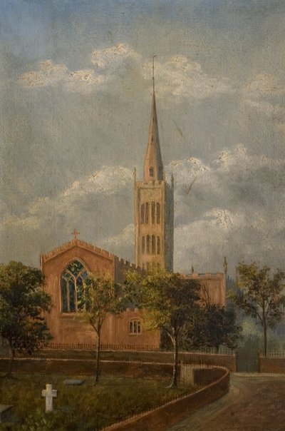 Holy Trinity Church and Churchyard, Coventry, 1900 dolayları (tuval üzerine yağlı boya) by M. E. Colledge