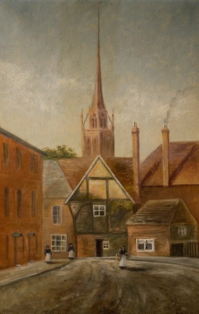 St. Michael's Spire, Coventry, 1900 dolayları (tuval üzerine yağlıboya) by M. E. Colledge