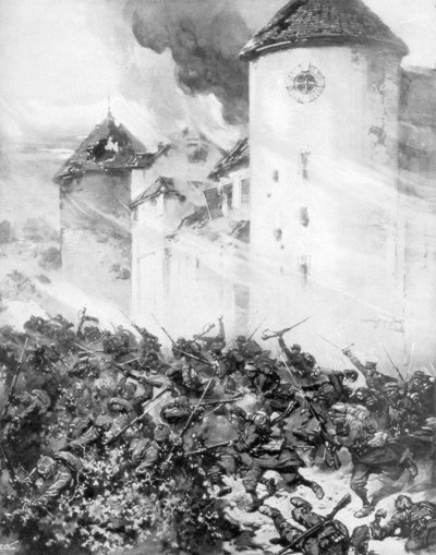 Fransızlar ve Almanlar Chateau de Mondement duvarları altında savaşıyor, Fransa, 1914. by M. H. W. Koekkok