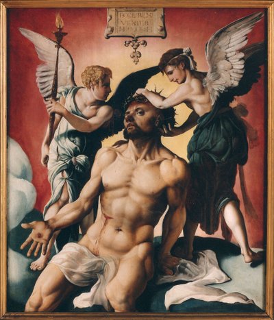 İki melek arasında dikenlerle taçlanan İsa, 1532. by Maarten Jacobsz Heemskerck van