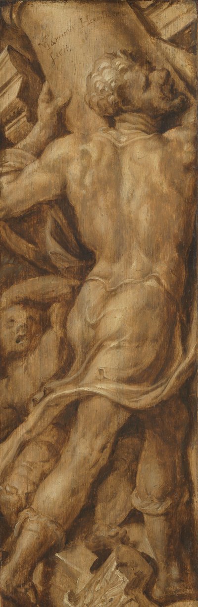 Samson Tapınağın Sütunlarını Parçalıyor by Maarten van Heemskerck (signed by artist)