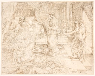 Ahasuerus, uyuyamadığı zaman Kayıtlara danışarak by Maarten van Heemskerck