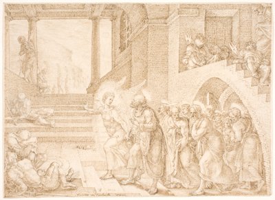 Havariler bir melek tarafından hapishaneden teslim edilir by Maarten van Heemskerck