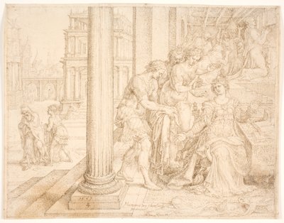 Ester Yahudiler için aracılık etmeye hazırlanıyor by Maarten van Heemskerck