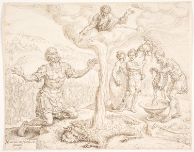 Duada diz çökmüş Gideon (Çiy ve Yün Yaprağının Öyküsü) by Maarten van Heemskerck