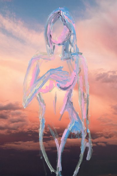 Bulutlarda, 2019 (arşiv pigment baskı üzerine akrilik boya) by Madeleine Gross