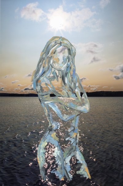 Göl Figürü, 2019 (arşiv pigment baskı üzeri akrilik boya) by Madeleine Gross