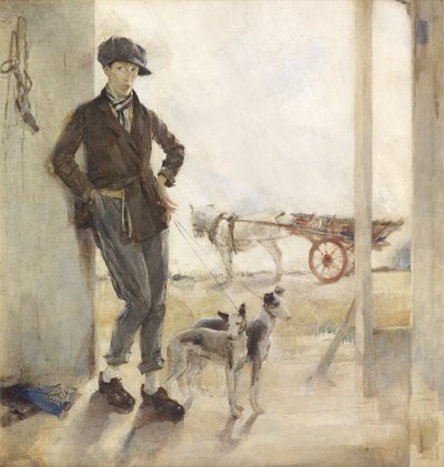 Coster with Dogs (tuval üzerine yağlı boya) by Madeline Emily Green