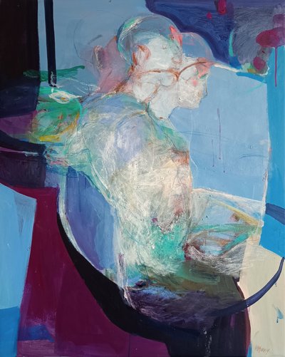 In Stillness We Unfold: Becoming, 2025 (tuval üzerine akrilik ve pastel) by Madgalena Morey