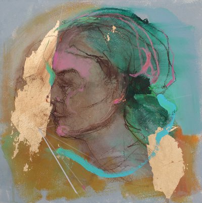 Lost In Thought 6, 2020 (kağıt üzerine akrilik, pastel ve altın varak) by Madgalena Morey