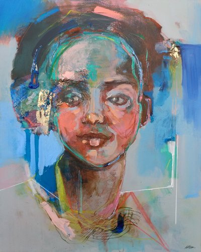 She Speaks For Herself, 2020 (tuval üzerine akrilik, pastel ve altın varak) by Madgalena Morey
