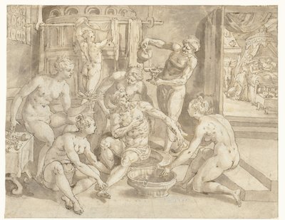 Banyodaki zengin adam by Maerten de Vos