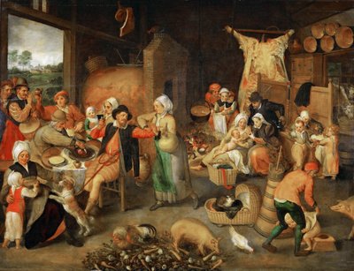 Soylu ziyaretçileri olan köylü salonu - Yaşlı Marten van Cleve (1527-1581). Ahşap üzeri yağlı boya, yaklaşık 1566. Ebat : 123x144 cm. Sanat Tarihi Müzesi, Viyana by Maerten van Cleve