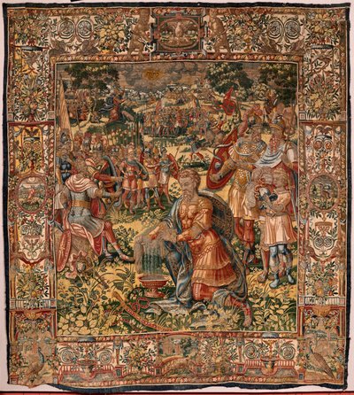 Piskoposluk müzesi (Museo Diocesano). Flaman halısı. Brüksel. Atölye François Geubels. Gideon Serisi Öyküsü. Yünlü yapağının mucizesi (Prueba del vellón de lana). İpek ve yün. Piskopos Vicente Roca de la Serna