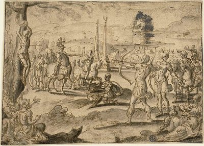 Babanın Cesedine Ateş Etmek by Maerten van Heemskerck