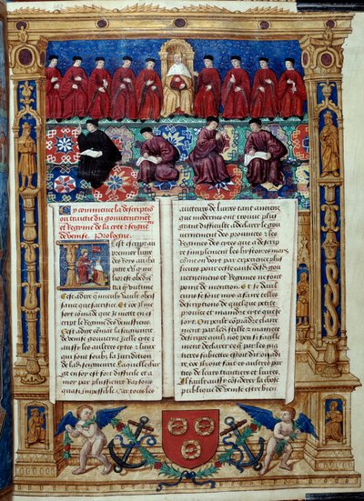 Ten Konseyi Doge merkezdedir. Amiral Louis Malet de Graville tarafından gerçekleştirilen, Philip de Geldre Ustası tarafından aydınlatılan (16. yüzyıl) şehrin hükümeti ve rejimi ve Venedik senyörlüğü ile ilgili bir açıklama veya anlaşmalardan alınan sayfa by Maitre de Philippe de Gueldre