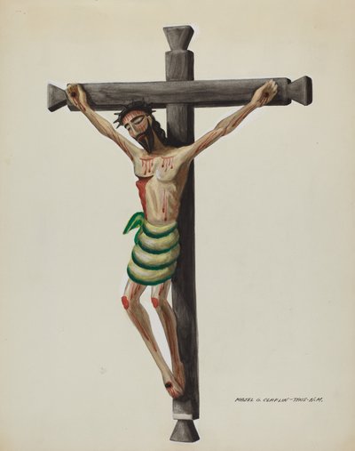 Siyah Oyma Ahşap Haç Üzerine Oyma ve Boyalı Cristo, c. 1937. by Majel G. Claflin