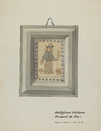 Elle Çizilmiş Santo Nino de Atocha-El Yapımı Teneke Çerçeve, c. 1937. by Majel G. Claflin