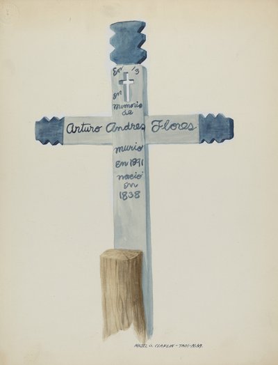 El Yapımı ve Boyalı Ahşap Haç - Mezar Taşı, c. 1937. by Majel G. Claflin
