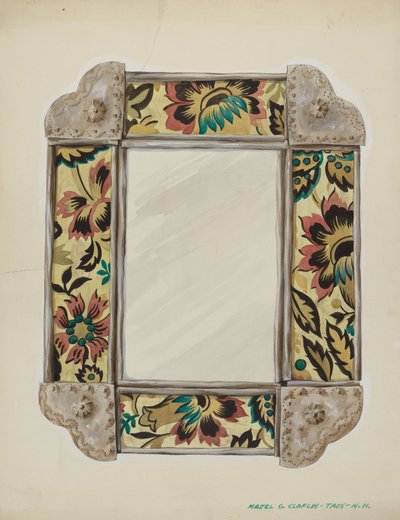 Ayna, Duvar Kağıdı Panelleri ile Çerçeveli, Teneke Bordürlü, c. 1938. by Majel G. Claflin
