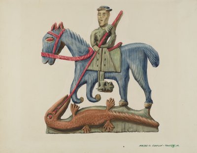 Aziz George ve Ejderha, Kalas Bölümünden Oyma - Boyalı, c. 1938. by Majel G. Claflin