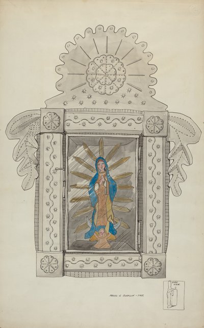 Guadalupe Bulto İçeren Teneke Nicho, 1936 dolayları. by Majel G. Claflin