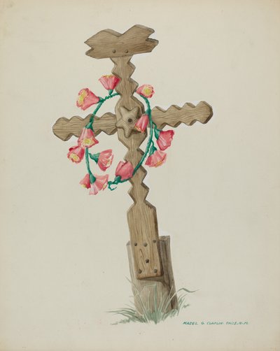 Mezar Taşı Olarak Kullanılan Ahşap Haç El Yapımı, c. 1937. by Majel G. Claflin