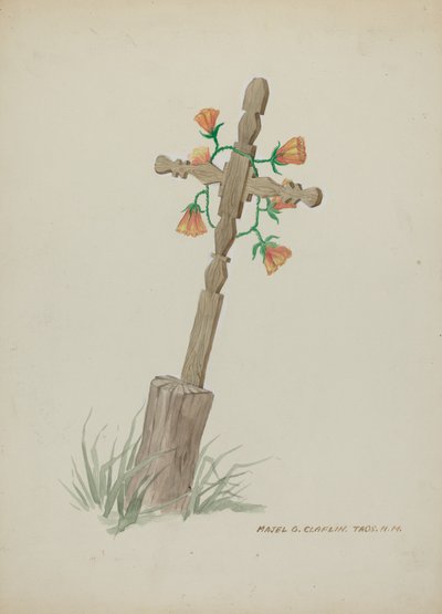 Mezar Taşı Olarak Kullanılan Tahta Haç, c. 1937. by Majel G. Claflin