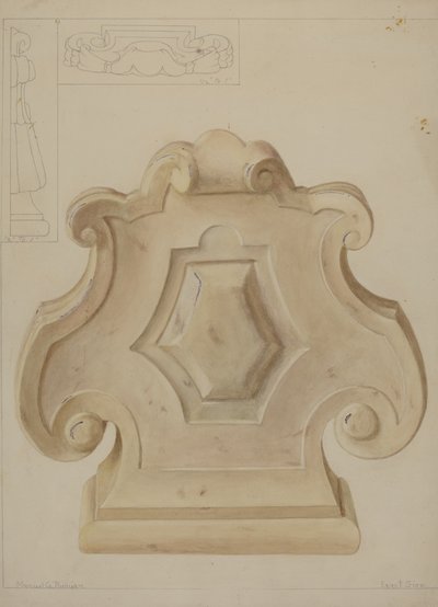 Şöminenin tepesinden mermer süsleme, c. 1937. by Manuel G. Runyan