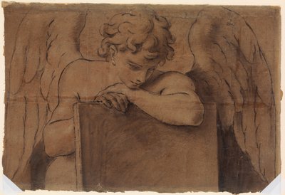 Bir Tablete veya Kapalı Bir Kitaba Yaslanan Ergen Melek için Karikatür Fragmanı, ca. 1690-95. by Marc Antonio Franceschini