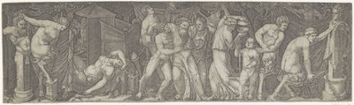 Sarhoş Bacchus ve satirler ve maenads ile Bacchanal by Marcantonio Raimondi
