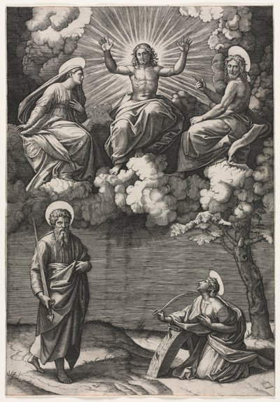 Aziz Paul ve Catherine ile Mesih, Bakire ve Vaftizci Yahya by Marcantonio Raimondi