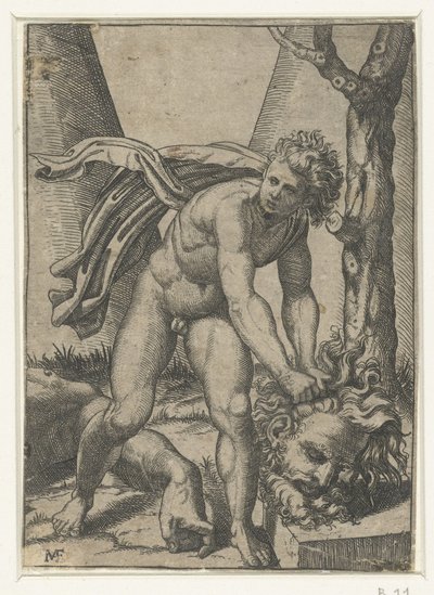 Goliath başkanı ile David by Marcantonio Raimondi