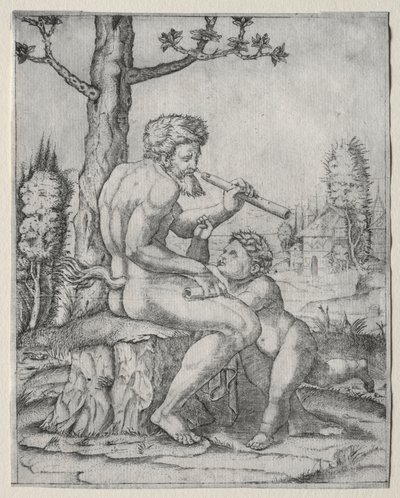 Faun ve Çocuk by Marcantonio Raimondi