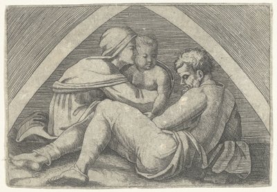 Bir kemerin altında Kutsal Aile by Marcantonio Raimondi