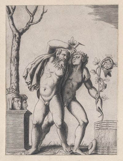 Görkemli Roma Aynası: Genç ve Yaşlı Bacchant, yaklaşık. 1514-36, yaklaşık 1514-36. by Marcantonio Raimondi