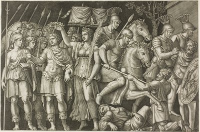 Trajan Zaferle Taçlandırıldı by Marcantonio Raimondi