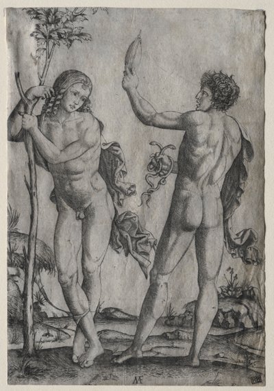 Bir Ağacın Yanında İki Çıplak Adam by Marcantonio Raimondi