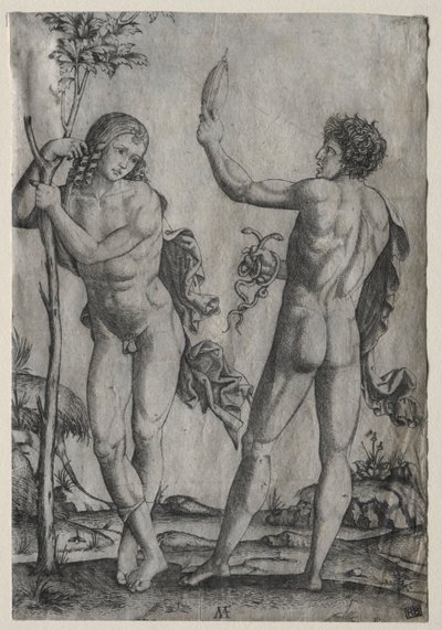 Bir Ağacın Yanında İki Çıplak Adam. by Marcantonio Raimondi