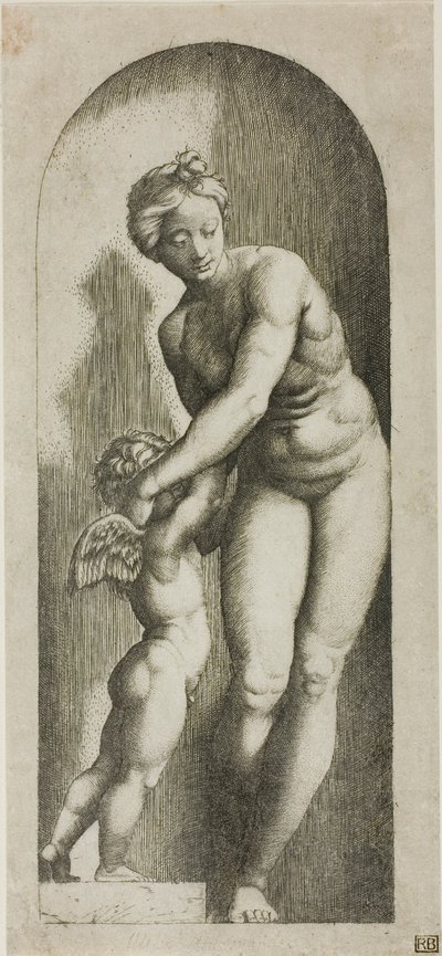 Venüs ve Aşk Tanrısı by Marcantonio Raimondi