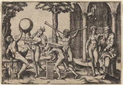 İki Trompetli Adam by Marcantonio Raimondi after Baccio Bandinelli