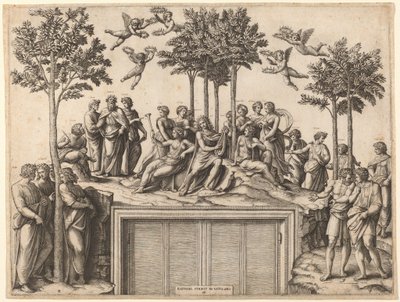 Parnassus'taki Apollon by Marcantonio Raimondi after Raphael