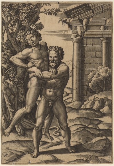 Herkül ve Anteus by Marcantonio Raimondi after Raphael