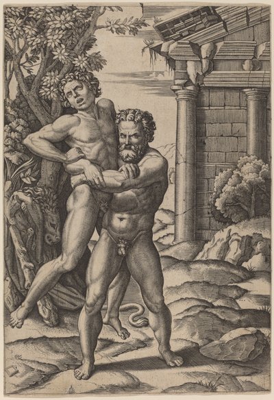 Herkül ve Anteus by Marcantonio Raimondi, after Raphael