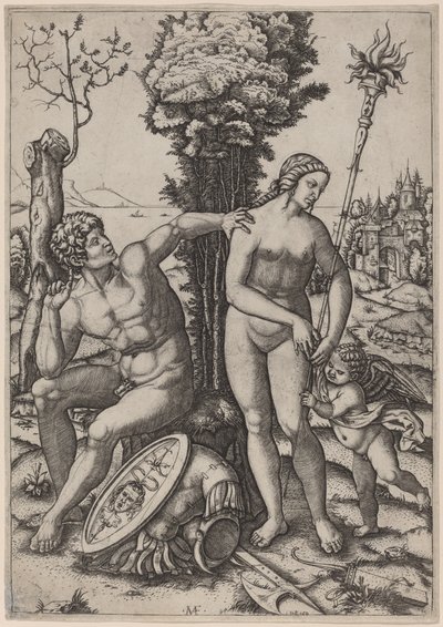 Mars, Venüs ve Eros by Marcantonio Raimondi possibly after Andrea Mantegna