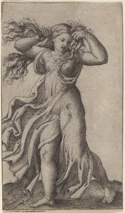 saçını çeken kadın by Marcantonio Raimondi possibly after Francesco Francia
