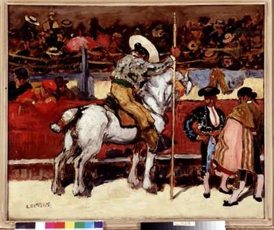 Boğa güreşi arenasında pikador ve matador. Marcel Leprin
