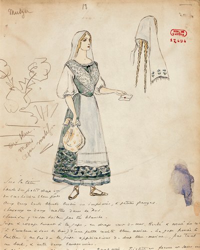 Fransa, Paris, Georges Bizet'nin Carmen için Michaela kostüm taslağı by Marcel Multzer